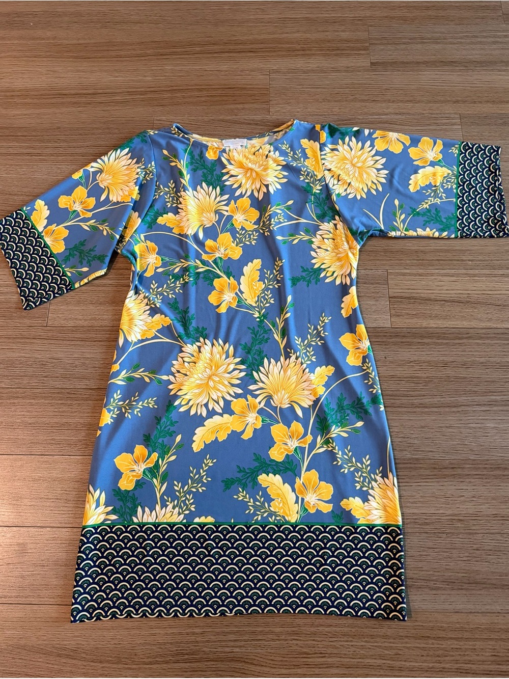 London Times Blue Shift Dress Yellow Floral Print Floral Size 6P Petite Like New - Picture 6 of 11